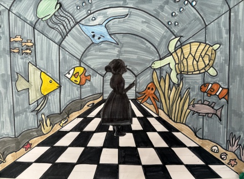 Aquarium in Zentralperspektive